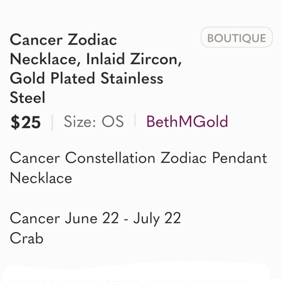 Cancer Zodiac Necklace Inlaid Zircon Gold Plated Stainless Steel - Picture 3 of 14
